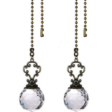 Ensemble de 2 tirettes de ventilateur de plafond transparentes de style vintage, en cristal prismatique