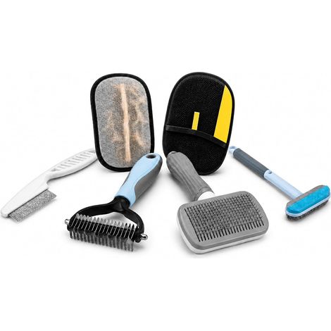 Lot de 6 pièces : 2 gants d'épilation d'animaux et brosse spéciale, épilateur de poils de chat, anti-peluches, vêtements statiques, double face, réutilisables et lavables pour animaux domestiques (1/5)