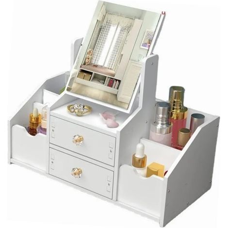 Tiroir de rangement cosmétique grande capacité en plastique avec miroir blanc