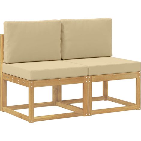 2 Piece Outdoor Middle Sofa Solid Acacia Wood White vidaXL