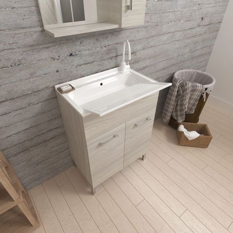 Fregadero Con Mueble 60X50 Con 2 Puertas Y Fregona Gris Medio Pratico