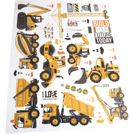 1 Set Autocollant mural, Véhicule de chantier, Décoration flexible, Sans résidu, Chambre d'enfant (1/5)