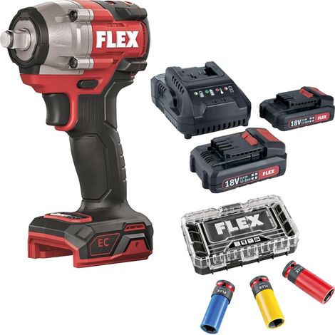 Flex Akku-Drehschlagschrauber IW 1/2" 400 18.0-EC 2x2,5 Ah Akkus, Stecknusssatz