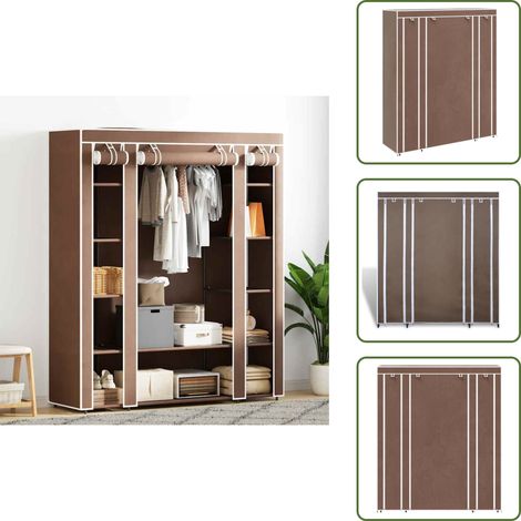 Stoffschrank mit Fächern und Stangen 45×150×176 cm Braun - Kleiderschrank - Stoffschrank - Garderobenständer - Aufbewahrungsschrank - Stauraum (1/5)