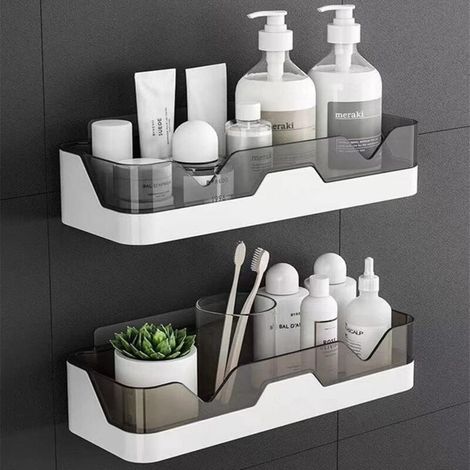 Packung mit an der Wand montierten Badezimmer-Organizer-Regalen mit 2 Klebehaken (+2 Ersatzhaken), Eck-Dusch-Organizer für die Badewanne, Aufbewahrungskorb, Regal, Badewannenregal, ohne Bohren, Gewürz