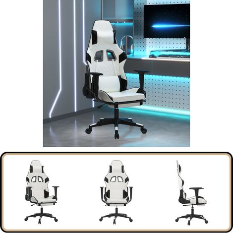 Chaise de jeu avec repose-pied Blanc et noir Similicuir - Chaises De Gaming - Chaise Gamer - Fauteuil De Jeu - Trône De Jeu - Bureau Ergonomique (1/5)