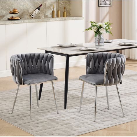 Sedia da pranzo in tessuto grigio, set da 2, struttura in metallo, HAVRYA (1/5)