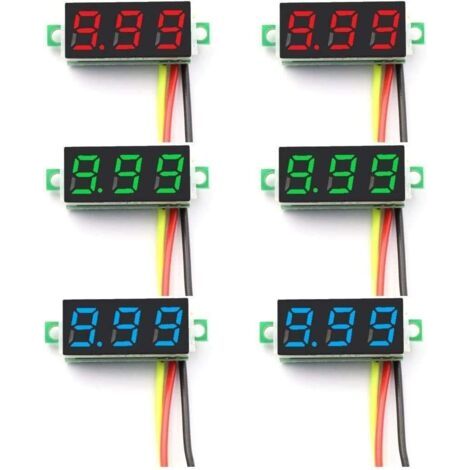 6 pièces Mini voltmètre numérique DC 0-100V 0.28 Pouces Mini voltmètre numérique à Trois Lignes testeur de Tension mètre 3 Couleurs