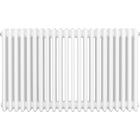 Radiateur Traditionnel à 4 Colonnes 600 x 1010 mm en Acier Carbone Blanc Chauffage Central Horizontale Monté Sur Mur [Brosse de Nettoyage & Supports INCLUSES]