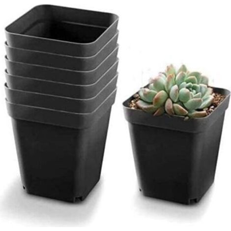 Godet pour Semis Noir 50Pcs - Carré Pots de Plantes en Plastique-Petit Pot de Fleur Interieur Exterieur (Noir/ 6x6x5.5cm)
