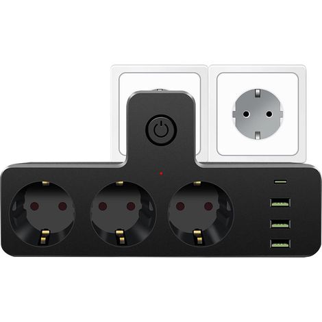 Multiprise 7 en 1 avec 3 ports USB et 1 Type-C – Protection contre surtensions – Puissance 2500W – Pour appareils électroniques (1/5)