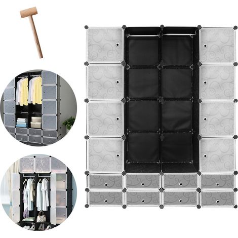 Randaco Kleiderschränke Regalsystem Aufbewahrung Badregale für Schlafzimmer Miete Zimmer Wäschezimmer, DIY Garderobenschrank - Schwarz, 16+8 Gitter (Geschmückt)