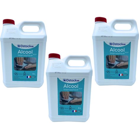 DSTOCK60 – Lot de 3 Bidons de 5 litres d’Alcool Isopropylique 99.9% extra pur - Isopropanol liquide IPA parfait comme solvant, nettoyant et dégraissant