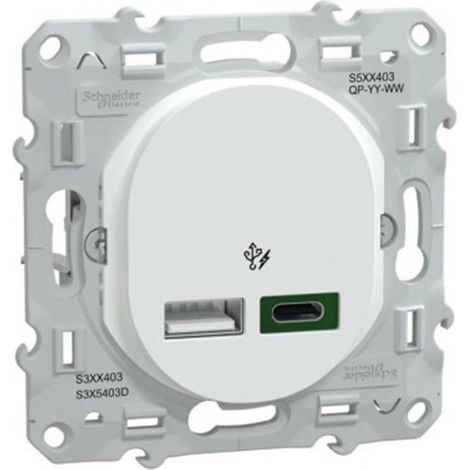 Double chargeur USB A 7,5W +C 45W Ovalis Schneider  Finition: Blanc (1/5)
