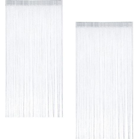 2 Pièces Rideau Fil Blanc Porte, 100 x 200 cm Rideau de Fil Porte à Franges, Rideaux Fils, Rideau à Fils pour Maison, Patio, Chambre à Coucher, Mariage, Café, Restaurant (Blanc) (1/5)