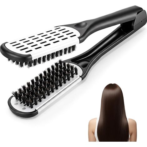 Hair Straightener Brush with Wild Boar Bristles Hair Comb Styling Tools for Healthy Hair Straightening Frizz (Black) (1/5)