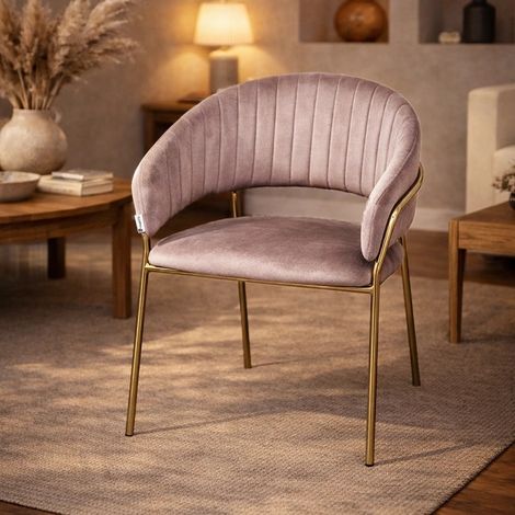 Exagonshop Sedia da pranzo effetto velluto Korinne rosa (1/5)