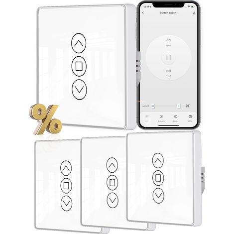 Interrupteur de Rideau Tactile en Verre, 4 Pcs Écran verre incurvé, contrôle vocal, compatible Smart Life/Tuya (1/5)