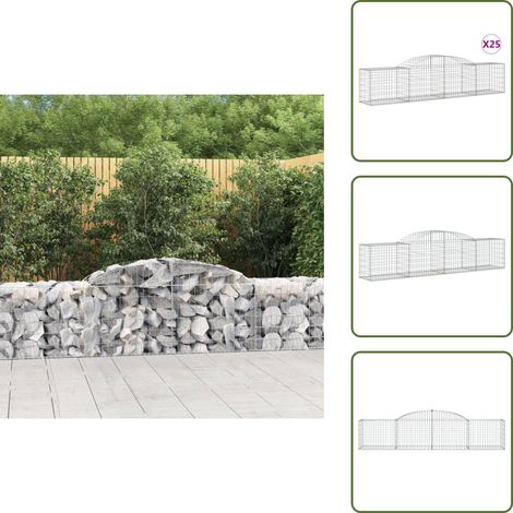 Paniers à gabions arqués 25 pcs 300x50x60/80 cm fer galvanisé - Panier Gabion - Gabion - Clôture Gabion - Décoration Jardin - Mur Gabion (1/5)