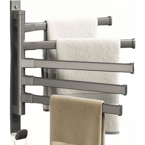 Porte Serviette Rotation Mural Support Serviette en Alliage D'aluminium avec 5 Tiges Porte-Serviettes Pour Salle De Bain Cuisine (1/5)