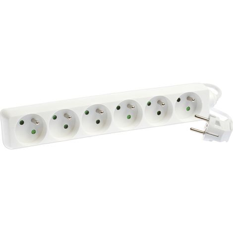 Bloc de 6 prises 2P+T sans interrupteur - câble 3G1 mm² - 1 m - blanc - Eur'Ohm