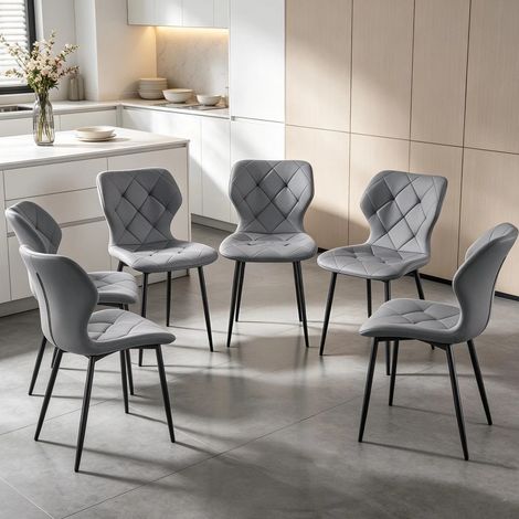 AINPECCA  New Set of 6 Faux Leather Dining Chairs with Upholstered Seat and Metal Legs for Dining Room, Living Room and Kitchen Room - Grey