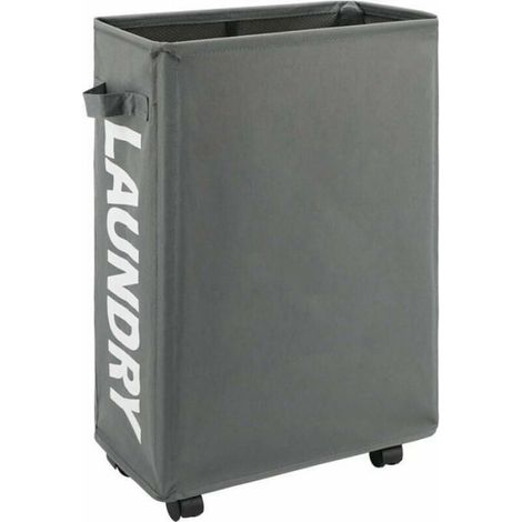 1 Panier linge, pliable, roulettes, poignée, gris, salle de bain (1/4)