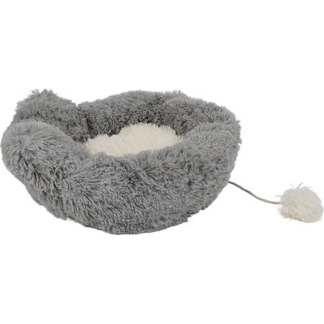 Zweiteiliges Katzenbett, rutschfester Boden, weich und bequem, hält die Katze warm, Plüschgrau, für Zuhause und Tierhandlungen, Größe L (1/5)
