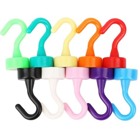 BEBUSINGOTO Paquet de 10 crochets magnétiques colorés, crochets magnétiques robustes pour réfrigérateurs, crochet magnétique pour suspendre, clés, casiers, maison, bureau, salle de classe (1/5)