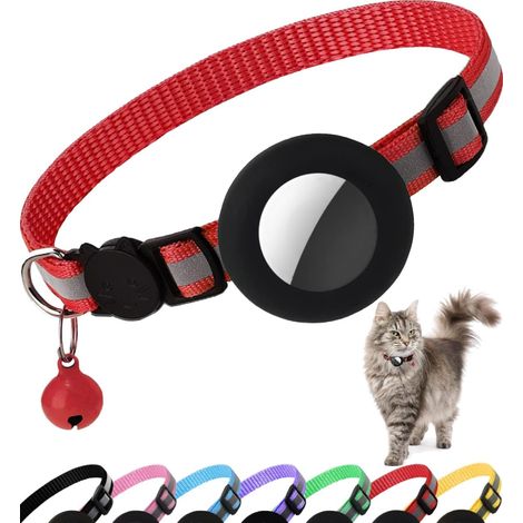 Collier pour chat, collier anti-étranglement, avec protection Airtag et clochette, convient à toutes les tailles de chats, 1 cm de large, léger (noir). (1/5)