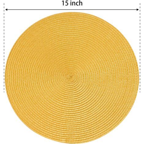 Table à manger Lot de 6 sets de table tressés ronds jaunes pour tables à manger Sets de table antidérapants tissés lavables 38 cm (1/4)