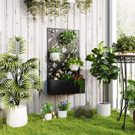 Jardinière avec brise-vue paravent treillis pour Plante Grimpante. bac à Fleurs - dim. 61L x 23l x 113H cm