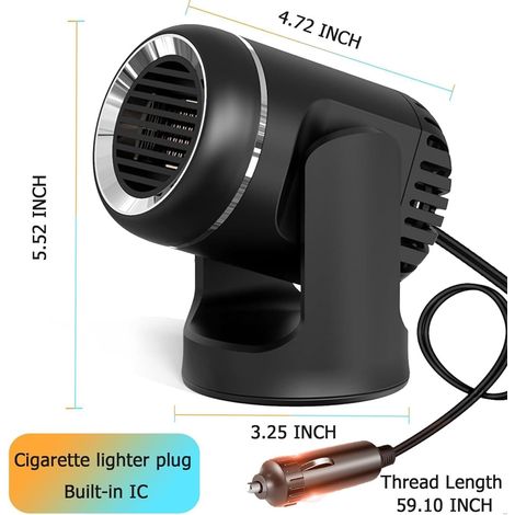Riscaldatore portatile per auto 12V, sbrinatore e antiappannamento parabrezza 2 in 1, riscalda e raffredda rapidamente, spina accendisigari, nero - ALTRO (1/4)