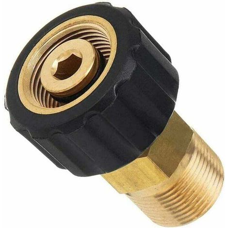 Raccord pour nettoyeur haute pression, adaptateur à connexion rapide filetage femelle M22 x 15 mm vers filetage mâle M22 x 14 mm pour pièces de rechange de nettoyeur haute pression, fabriqué en laiton (1/4)