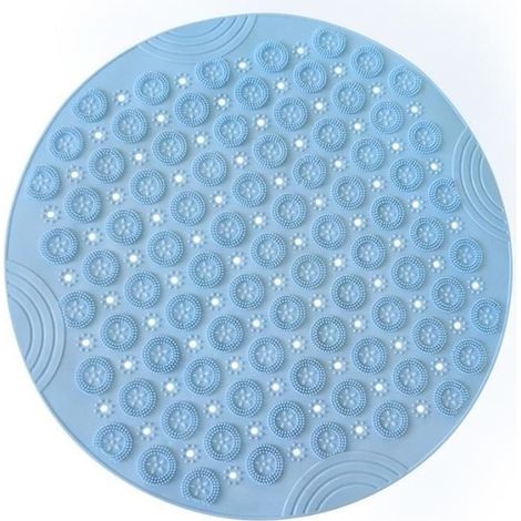 Tapis antidérapant salle de bain PVC rond (diamètre 55cm) - bleu clair uni (1/4)