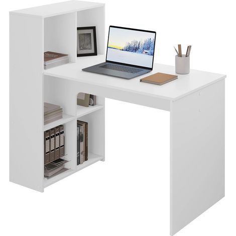 Bureau informatique blanc 120×63 cm – table de travail avec rangement étagère – pour salon, chambre et bureau