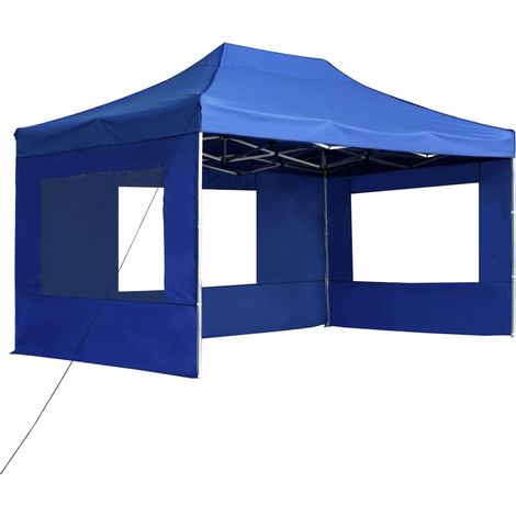 Tente de réception pliable avec parois Aluminium 4,5x3 m Bleu
