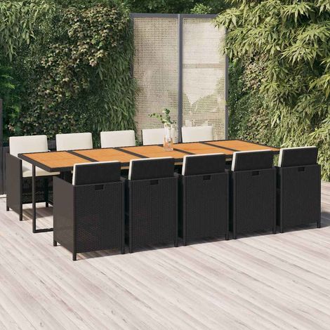 Ensemble à manger de jardin coussins 11 pcs-Salon de jardin Résine tressée Noir 768933 (1/5)