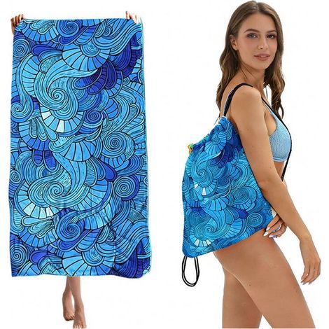 Cette serviette de plage/serviette de bain imprimée pliable 2 en 1 est livrée dans un seul emballage pour faciliter le rangement. (1/3)