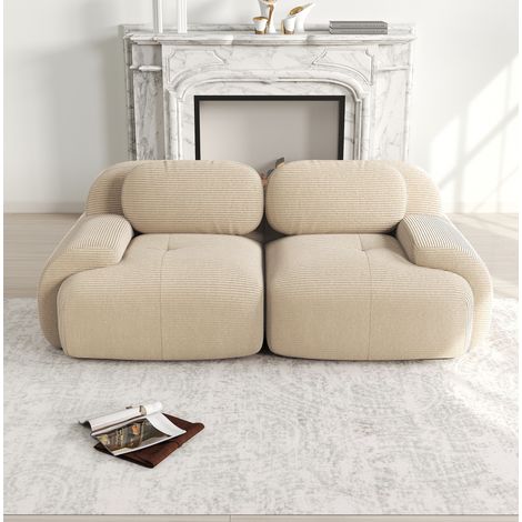 Modulares Ecksofa 208x103x75 cm Beige aus Cordstoff rahmenlos mit geschwungenen Armlehnen (1/5)