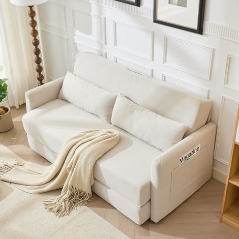 Canapé d’angle compact 2 places avec rangement, canapé en L modulable en polyester structure bois et métal Beige, 165 x 92 x 82 cm (1/5)