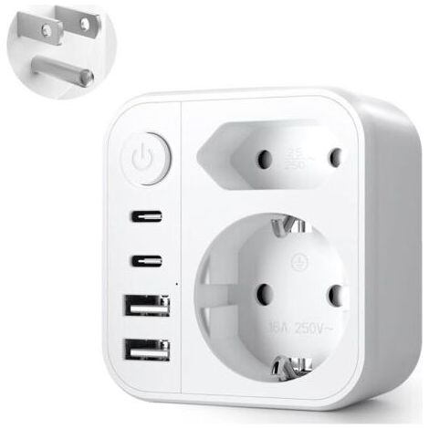 6-in-1 Adattatore Spina USA, Adattatore Spina USA alla Francia, Spina di Adattatore di Francia negli stati UNITI / Canada con 2 USB e 2 porte USB C, per il Canada, U. s. Messico, Thailandia Dominicana (1/5)