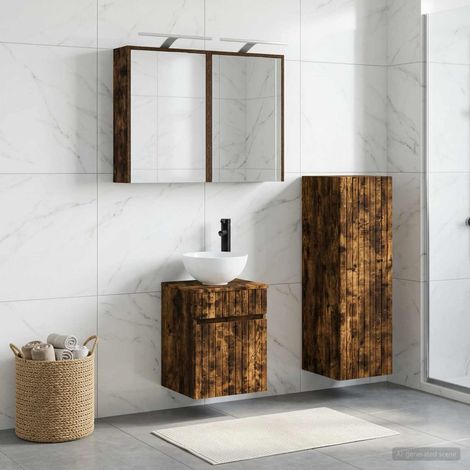 vidaXL Bathroom Furniture Set 4 pcs Smoked Oak (1/5)