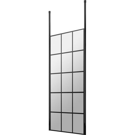 Hudson Reed 760mm x 1950mm Matt Black Framed Wetroom Shower Screen with Ceiling Posts - BFCP076 (1/2)