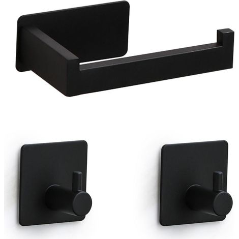 Support Pour Rouleau De Papier Toilette - Sans Perçage - En Acier Inoxydable 304 - Pour Salle De Bains Cuisine Camping Car Bureau - Noir - 1 Pièce (1/5)