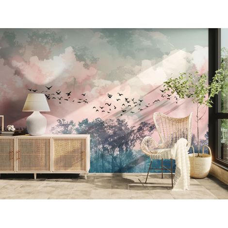 Papier peint Nature – Oiseaux et ciel pastel - 150 x 250 cm (1/2)