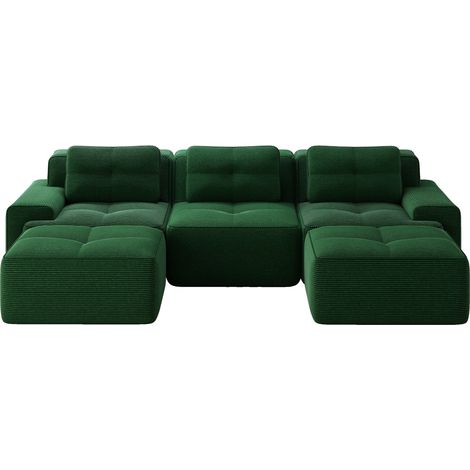 Sofá Modular Sin Estructura de Terciopelo, Asiento Profundo 74 cm, Respaldo Curvo, Base Antideslizante, Verde (1/5)