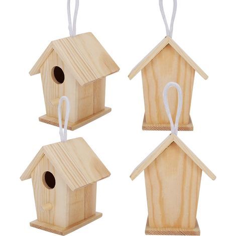 Mini Hanging Wooden Birdhouse, 4 Pieces, Nesting Cage, Ornament for Garden and Balcony (1/5)