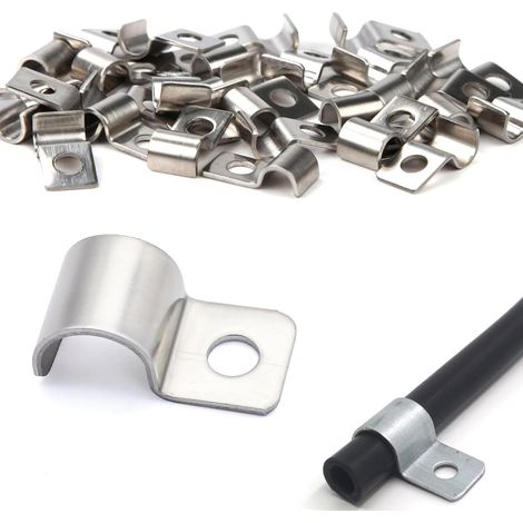 50 Pièces Collier de Serrage en U, Colliers de Serrage en U à Trou Unique, U-Tube Pince Anneau Fixation Tuyau, Colliers de Fixation pour Ø 7-8.5mm Câble Tuyaux d'eau Installation (1/5)