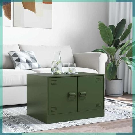841731 Table basse vert olive 67x50x44 cm acier (1/5)